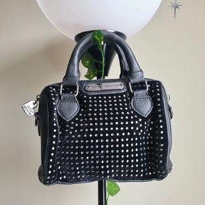 Betsey Johnson Black Velvet Rhinestone Studded Mini Satchel Bag